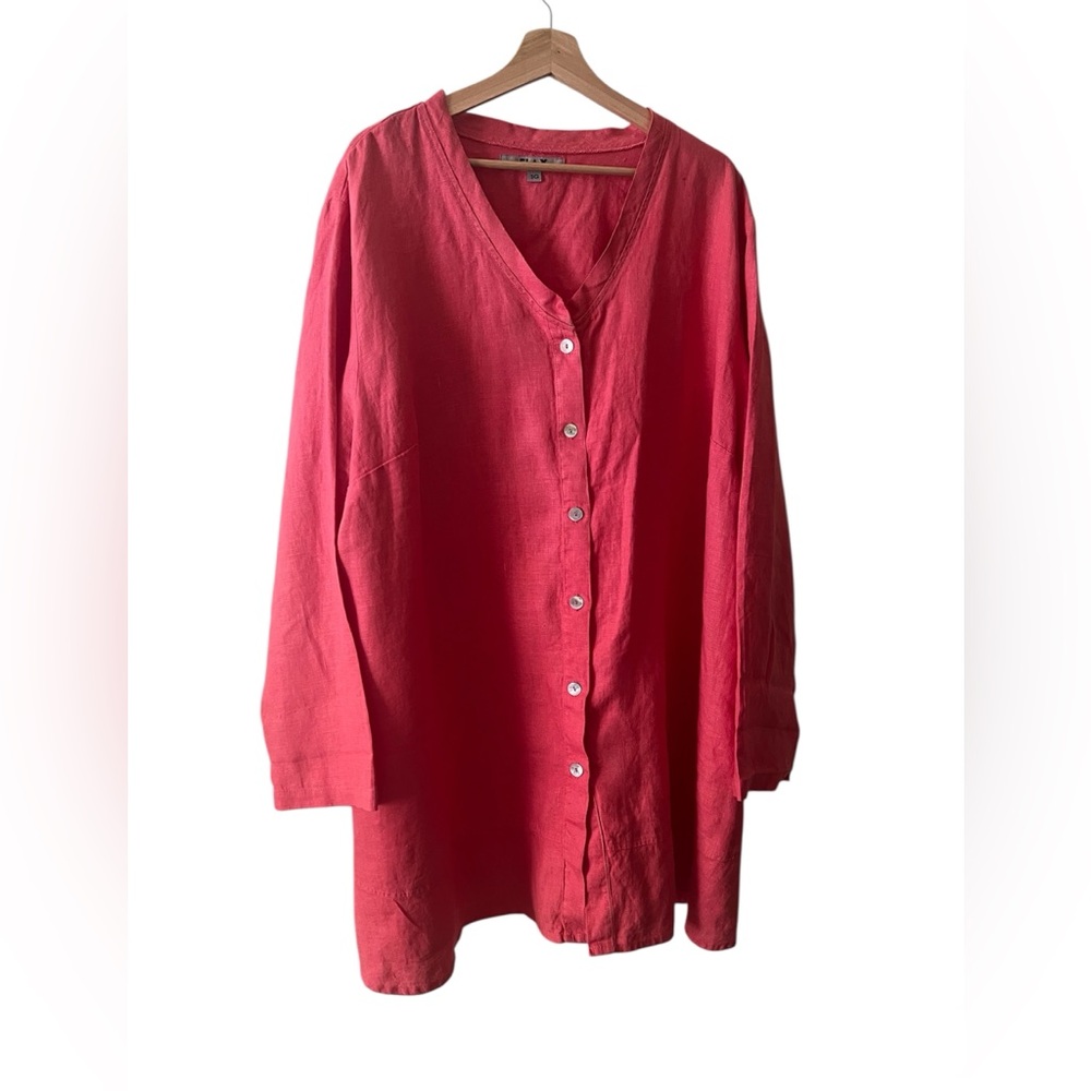Flax | Vibrant Red orange linen Shirt